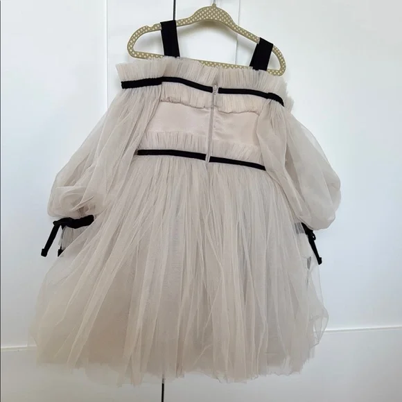 Elegant Cream Tulle Dress with Black Accents